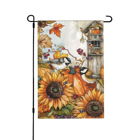 YladaFaie Autumn Harvest Yard Outside Farmhouse Decor Flag, Fall Thanksgiving Pumpkin Sunflowers Home Decorative Garden Flag, Decorations Outdoor Small Flag Double Sided 12 x 18 Inch