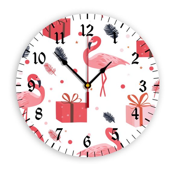 YladaFaie Bathroom Flamingo PVC Wall Clock Silent Non-Ticking Battery Operated Clocks, Spring Floral Round Clock for Home Living Room Office Kitchen Bedroom Bathroom Wall Decor 12 Inch Summer Decor