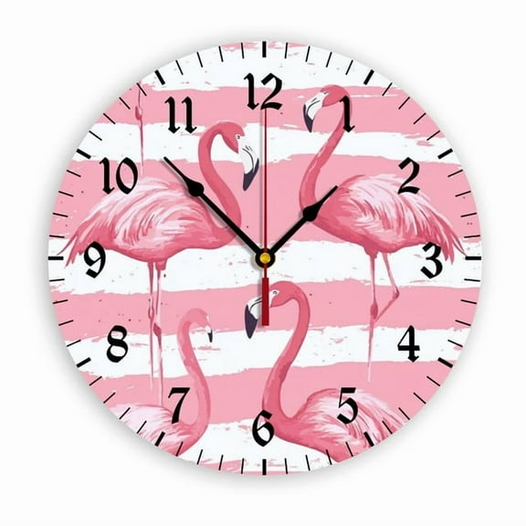 YladaFaie Bathroom Flamingo Tropical 12 Inch Round Wall Clock, Analog Quiet Non Ticking Desk Clocks,Flamingos Wall Clock for Home Kitchen/Living Room/Bedroom/Bathroom/Office