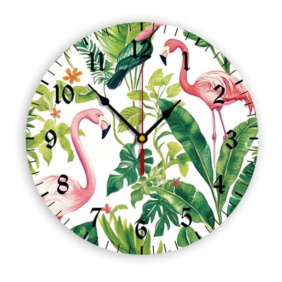 YladaFaie Bedroom 12 Inch Flamingos Wall Clock Silent Round Wall Clocks Battery Operated Non Ticking Creative Decorative Clock Animal Clocks Kitchen Dining Room Unique Gifts Presents for Birthday