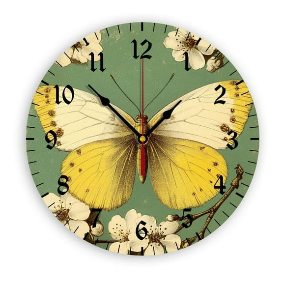 YladaFaie Butterflies Wall-Clock for Girls Bedroom Analog Wall Clock Battery Operated 10 Inch - Round Glass Wall Clock Silent Non-Ticking Bathroom Bedroom Decor