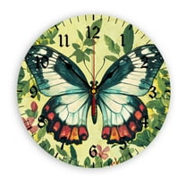 YladaFaie Butterflies Wall Clock Silent Non-Ticking Kitchen Clock Desk Clock Battery Operated Quartz Analog Flower Wooden Decorative Round Clocks 10 in Garden Home Decor