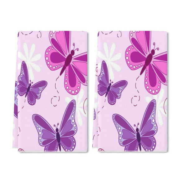 YladaFaie Butterfly 005 Kitchen Dish Towels Set of 2 Funny Pattern Hand Towels with Hanging Loop for Bathroom Cooking Home Decor, 16 x 24 Inch