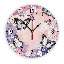 YladaFaie Butterfly Clock Wall Decor Battery Operated Floral Clocks Spring Wall Clock Round Wall Clock 10 in Non Ticking Quartz Analog Bathroom Clock