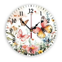 YladaFaie Butterfly Roses Wall Clock Silent Non-Ticking Kitchen Clock Desk Clock Battery Operated Quartz Analog Flower Wooden Decorative Round Clocks 10 in Garden Home Decor