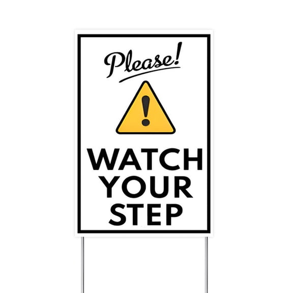 YladaFaie Caution Safety Sign Please Watch Your Step Yard Signs with Metal H-Stakes,12X18 inch Caution Please Watch Your Step Sign Outdoor Weather Resistant, Easy to Mount - Corrugated Plastic