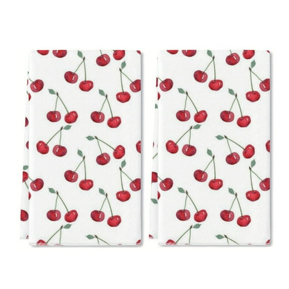 YladaFaie Cherry Pattern Kitchen Towels, 2 Pack Wreath Tea Dish Towels, Absorbent Drying Cloth Tea Towels for Cooking Baking, 16 x 24 Inch