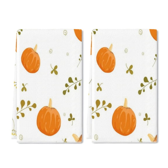 YladaFaie Fall Autumn Pumpkins Pattern Kitchen Dish Towels Set of 2 Funny Fall Autumn Pumpkins Pattern Hand Towels with Hanging Loop for Bathroom Cooking Home Decor,16 x 24 Inch
