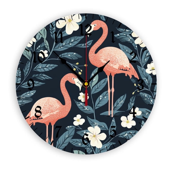 YladaFaie Flamingo Clocks Kitchen Decor Wall Clock Tropical Round Wall Clock 10 Inch Silent Non Ticking Battery Operated Wood Clock for Living Room, Kitchen, Home,Bathroom, Bedroom
