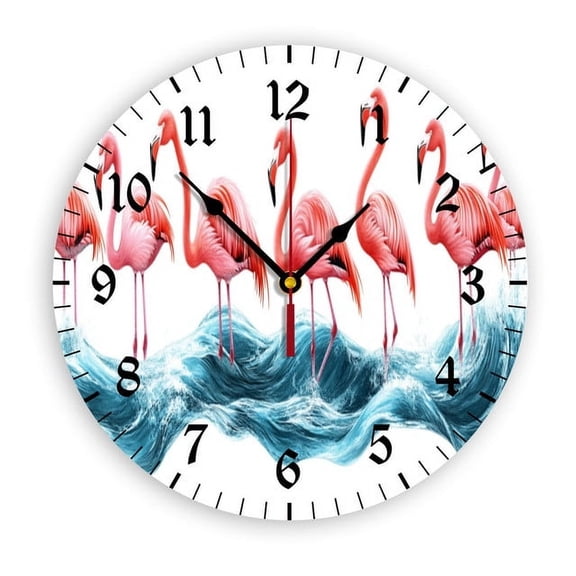 YladaFaie Flamingo Handing Wall Clock, 10-Inch Round Analog Clock Easy-to-Read Numbers Battery Operated Quartz Quiet Desk Clock, Perfect for Living Room, Kitchen, Office (Flamingo)