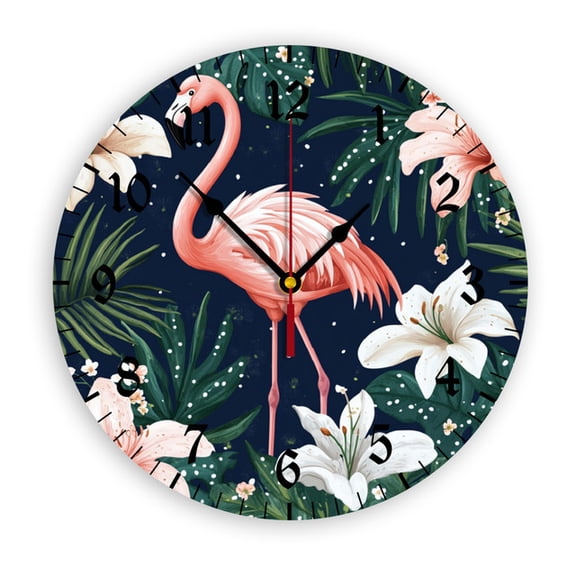 YladaFaie Flamingo Hanging Wall Clock Battery Operated Non Ticking Analog Clock Somewhere Country Wall Clocks Flamingo and Coconut Coffee Decor for Nursery Patio Porch 10 Inch