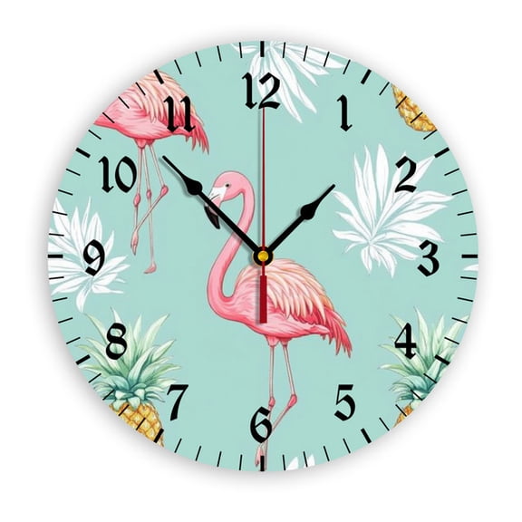 YladaFaie Flamingo Home Haning Clock Wall Decor, Flamingo Silent Non Ticking Round Animal Clock With Arabic Numbers for Living Room Kitchen Bedroom Dining Room Bedroom Office 10 Inch