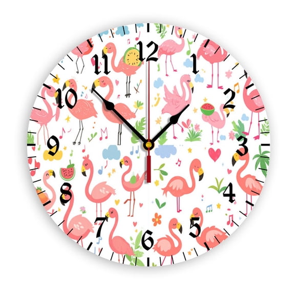 YladaFaie Flamingo Round Wall Clock, 10 Inch Watermelon Battery Operated Analog Quiet Round Desk Clock,Flamingo Beach Decorative Haning Clock for Home,Kitchen,Office,School,Bathroom