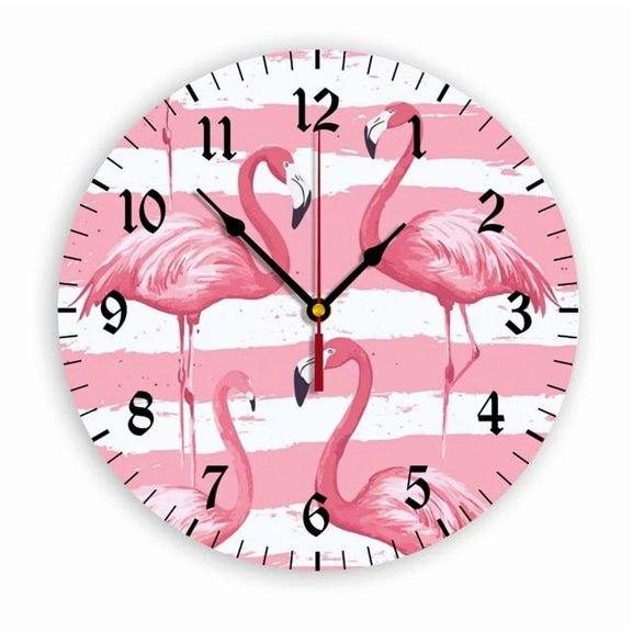 YladaFaie Flamingo Tropical 10 Inch Round Wall Clock, Analog Quiet Non Ticking Desk Clocks,Flamingos Wall Clock for Home Kitchen/Living Room/Bedroom/Bathroom/Office