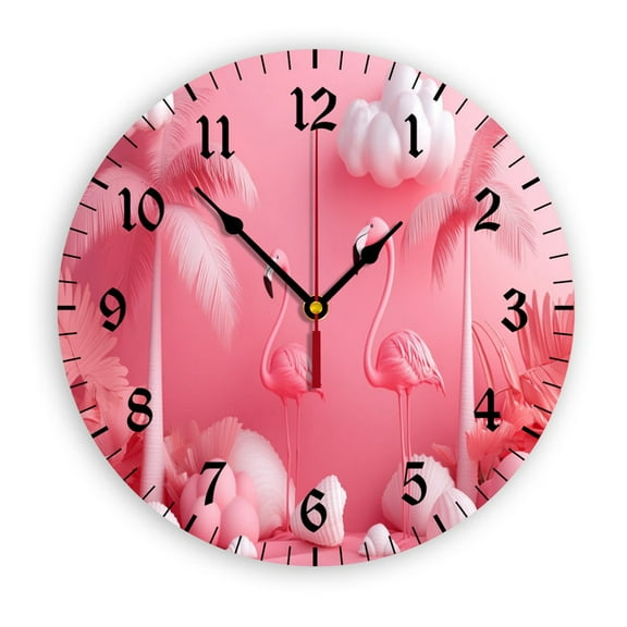 YladaFaie Flamingo Wall Clock Arabic Numerals Design Summer Beach Palm Trees Non Ticking 10 inch Clock Silent Art Bedroom Kitchen Clock Atomic Analog Clocks Home Decor for Girls Kids