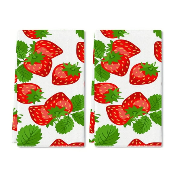 YladaFaie Funny 2 Pack Strawberry Wreath Tea Dish Towels, Absorbent Drying Cloth Tea Towels for Cooking Baking, 18 x 28 Inch for Bathroom Holiday Seasonal Decor