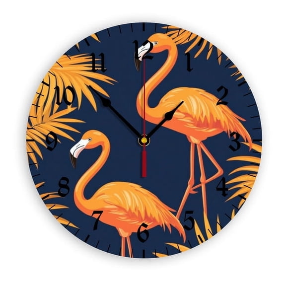 YladaFaie Hello Flamingos Wall Clock Round Battery Operated Silent Non Ticking Wall Clock for Living Room Bathroom Office Garden Outdoor 10 Inch Home Decorative (Arabic Numerals Design)