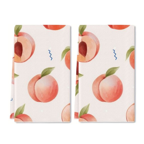 YladaFaie Kitchen Towels Watercolor Peach Pattern Dish Towels Summer Tea Towel Nautical Kitchen Towels, Hand Towels, Tea Towels, Housewarming Gift for Home, Set of 2,16" x 24''