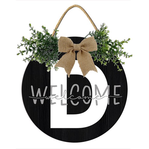 YladaFaie Last Name Welcome Plaque Sign for Front Door Monogram Letter D Door Signs Funny Wreaths Hanging Wooden Plaque Decoration Wreath Wood Farmhouse Porch Decor for Home Housewarming 11inch