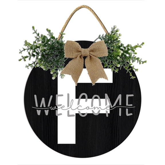YladaFaie Last Name Welcome Plaque Sign for Front Door Monogram Letter F Door Signs Funny Wreaths Hanging Wooden Plaque Decoration Wreath Wood Farmhouse Porch Decor for Home Housewarming 11inch