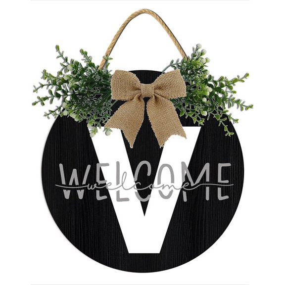 YladaFaie Last Name Welcome Plaque Sign for Front Door Monogram Letter V Door Signs Funny Wreaths Hanging Wooden Plaque Decoration Wreath Wood Farmhouse Porch Decor for Home Housewarming 11inch