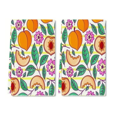 YladaFaie Peach Fruit Pattern Kitchen Dish Towels Set of 2 Funny Pattern Hand Towels for Bathroom Cooking Home Decor, 16 x 24 Inch