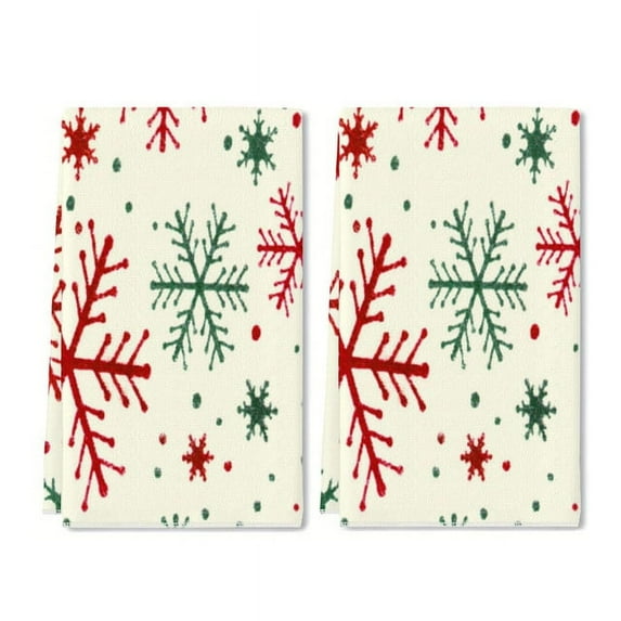 YladaFaie Red Green Snowflakes Christmas Kitchen Dish Towels Set of 2 Funny Pattern Hand Towels with Hanging Loop for Bathroom Cooking Home Decor, 16 x 24 Inch