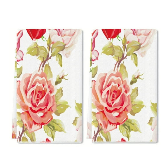 YladaFaie Rose 002 Kitchen Dish Towels Set of 2 Funny Pattern Hand Towels with Hanging Loop for Bathroom Cooking Home Decor, 16 x 24 Inch