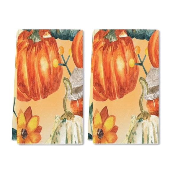 YladaFaie Set of 2 Teal Kitchen Towels Fall Pumpkin Pattern Themed Dish Towel Bathroom Decorative Rustic Cloths Fall Autumn Tea Towels for Kitchen Bathroom Home Cooking Housewarming Gifts,16 x 24 Inch