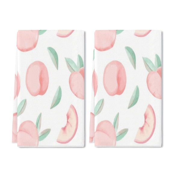 YladaFaie Set of 2 Teal Kitchen Towels Hand Painted Watercolor Peach Pattern Dish Towel Bathroom Decorative Rustic Cloths Tea Towels for Kitchen Bathroom Home Cooking, 16 x 24 Inch