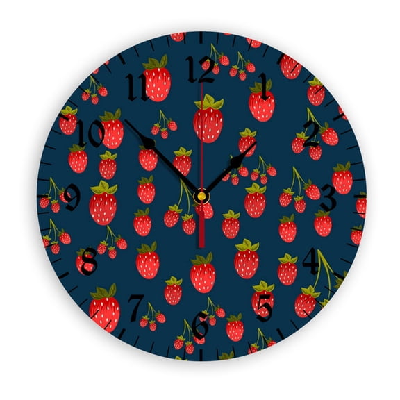 YladaFaie Strawberry 10 Inch Silent Non Ticking Battery Operated Clock Vintage Round Clock for Living Room Bedroom Bathroom Office Decor