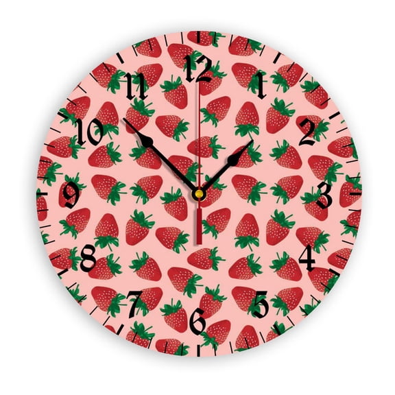 YladaFaie Strawberry 10 Inch Silent Non Ticking Battery Operated Clock Vintage Round Clock for Living Room Bedroom Bathroom Office Decor