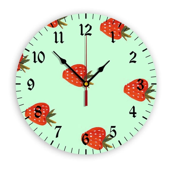 YladaFaie Strawberry Wall Clock Battery Operated Non Ticking Silent Quartz Analog Rustic Farmhouse Round Clock Retro Decor for Home Kitchen Living Room Bathroom