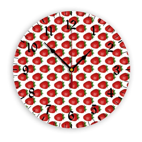 YladaFaie Strawberry Wall Clock Silent 10 Inch Battery Operated Non Ticking Round Decorative Acrylic Quiet Clocks for Bedroom Office School Home