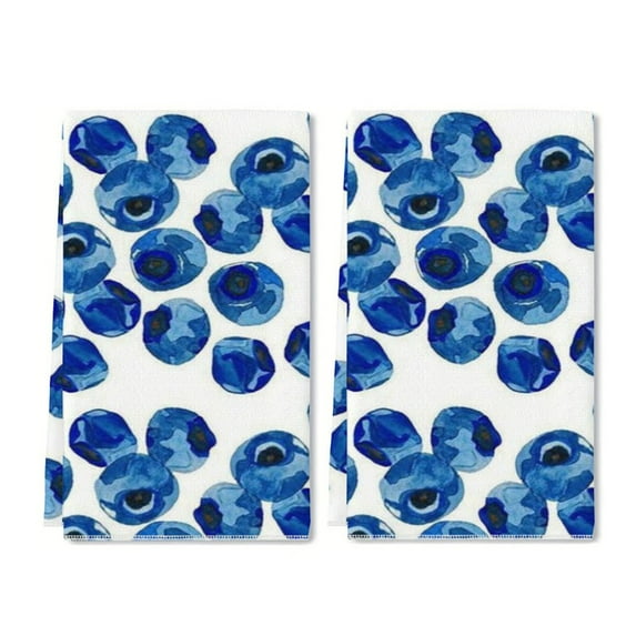 YladaFaie Summer Blueberries Pattern Kitchen Dish Towels Set of 2 Funny Summer Blueberries Pattern Hand Towels with Hanging Loop for Bathroom Cooking Home Decor, 16 x 24 Inch