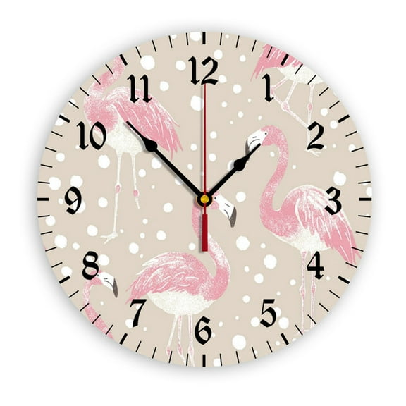 YladaFaie Tropical Vintage Flamingo Painting Wall Clock 10 Inch Non-Ticking Silent Clocks Round Bathroom Clock Battery Operated Quartz Analog Decorative Desk Clock for Living Room