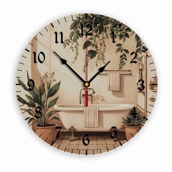 YladaFaie Watercolor Vintage Bathtub Silent Non Ticking Clock 10 Inch Round Wall Clock,Decorative for Living Room, Kitchen, Home,Bathroom, Bedroom, Office or School Vintage Bathroom