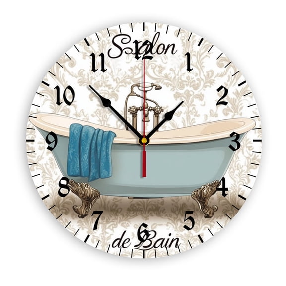 YladaFaie Watercolor Vintage Bathtub Wall Clock Silent Non Ticking Oil Painting Round Clock for Living Room Bedroom Bathroom Home Decor 10Inch