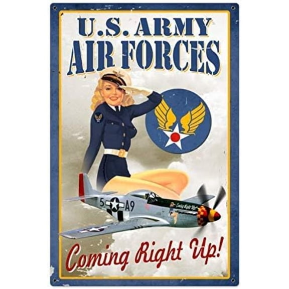 Ylens Air Force Pinup - Pin-Up Girl Tin Signs - Vintage Style Metal Signs As Wall Decor, Decorative Retro Coffee Bar Sign, 8 x 12 inches