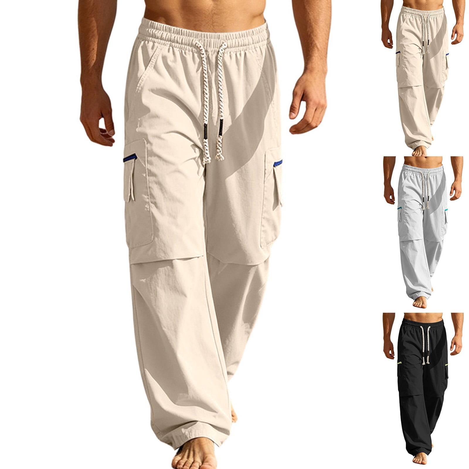 Spring Training Workouts Ylhdenz Cargo Pant for Men Drawstring Elastic Baggy Pants Loose Fit ...