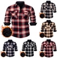 thumbnail image 1 of Ylhdenz Men's Plaid Button Down Shirts Warm Fleece Lined Shirt Trendy Long Sleeve Lapel Collar Top Lightweight Fall Winter Work Office Outfit L, 1 of 6
