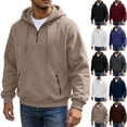 thumbnail image 1 of Ylhdenz Quarter Zip Hoodie for Men Casual Long Sleeve Pullover Tops Drawstring Solid Color Hooded Sweatshirts with Zipper Pocket Warm Fall Winter Hoodies L, 1 of 8