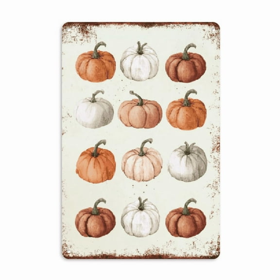 Yllo0ord Vintage Pumpkin Metal Sign Fall Decor Wall Art Rustic Farmhouse Kitchen Cafe Garage Decor Aluminum Tin Poster 8x12 Inch Autumn Thanksgiving Halloween Home Decoration