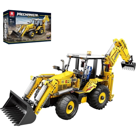 Yllutex RC Backhoe Loader Building Block Sets for Adults Remote Control Excavator Model Building Toy Excavator and Bulldozer 2 in 1 Construction Toys, Technic Building Kits for Adults