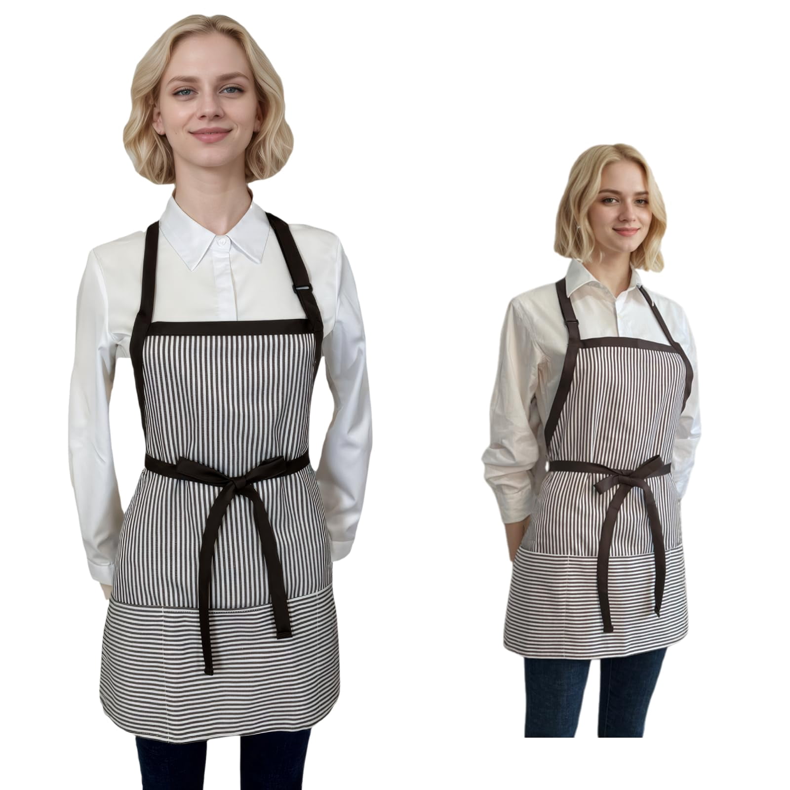 Yloxuf Soft Cotton Aprons with 3 Pockets, Adjustable Women Bib Apron ...
