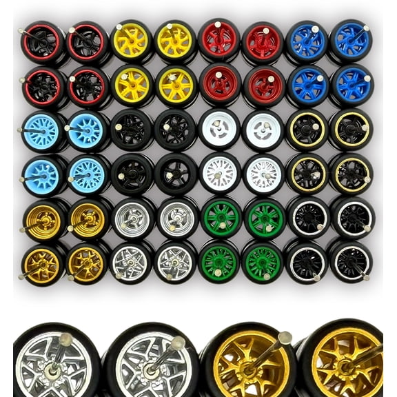 Ylutex 1/64 Wheels for 1/64 Scale Cars (10 Sets Packaging), Mixed/Random Real Riders Wheels Rims Tires Set for 10 Cars 1:64 Scale