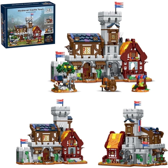 Ylutex 3-in-1 Medieval Castle Building Set, Compatible with L-Brand 630 Accessory, Modular Inn Tavern Blacksmith Switchable Design, Rich Interior Rooms  1760PCS