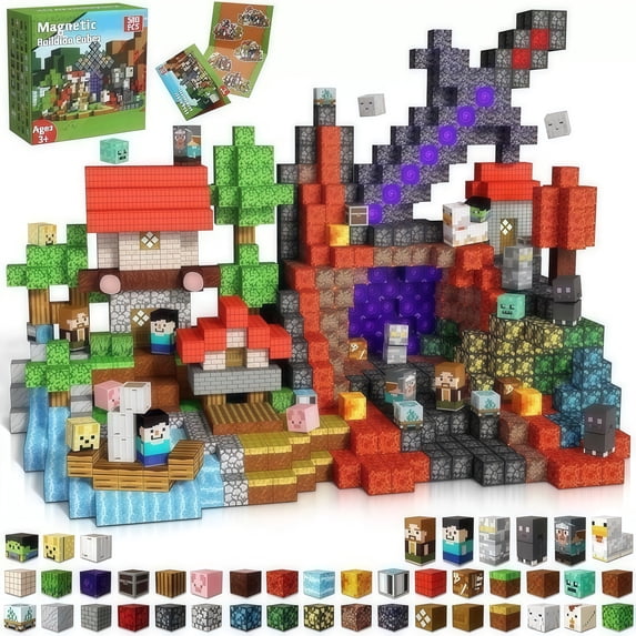 Ylutex 500PCS Pixel Building Blocks Set, Lava Volcano Forest Adventure ...
