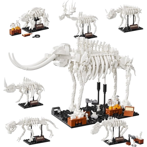 Ylutex 6 in 1 Fossil Building Block Kit, Compatible with the main brand Dinosaur Natural History Museum, 6 Prehistoric Beasts in 1 Mammoth Building Set, 928 PCS