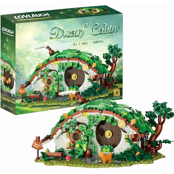 Ylutex Bag End Dwarf Hole Building Blocks Set (1088 PCS) - 35x27x15cm Model with Interior LED Light, Working Doors - Collectible Display Cabin Building Blocks